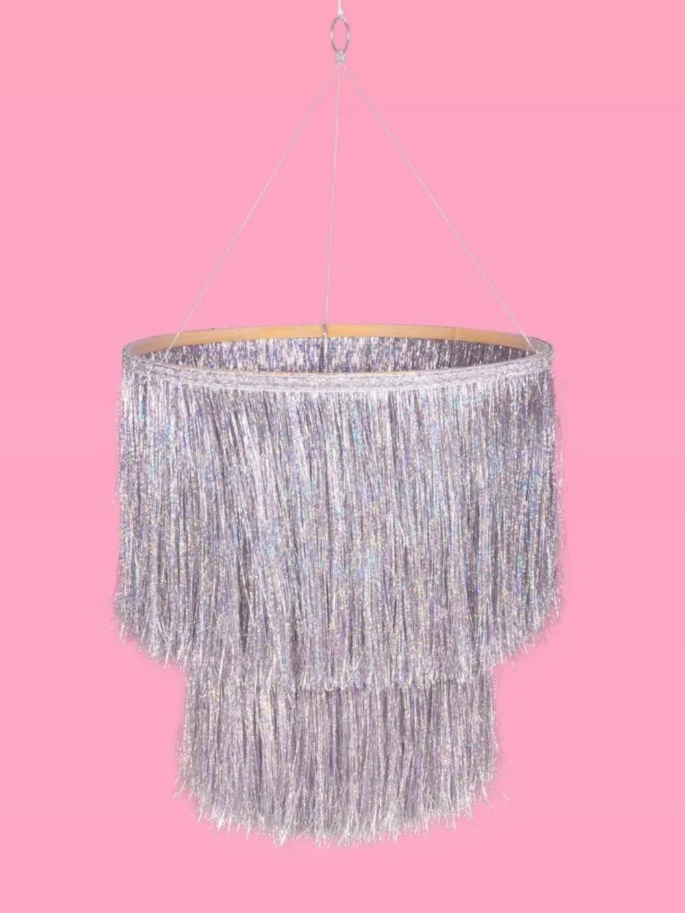 Iridescent Silver Foil Fringe Tinsel Chandelier | Bachelorette, Birthday & NYE